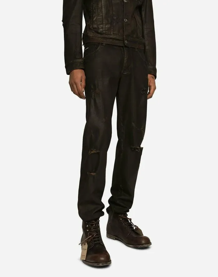 Dolce and Gabbana Denim Men Slimfit Waxed Stretch Denim Jeans Multicolor Dolce and Gabbana Denim Men Slimfit Waxed Stretch Denim Jeans Multicolor