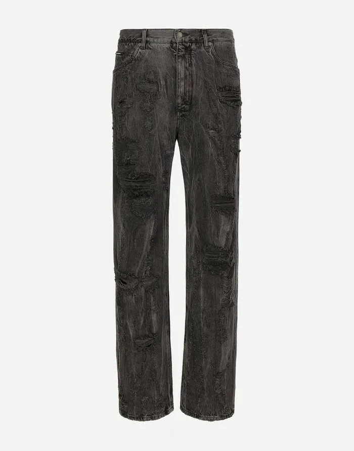 Dolce and Gabbana Denim Men Washed Oversize Jeans With Rips And Abrasions Multicolor Dolce and Gabbana Denim Men Washed Oversize Jeans With Rips And Abrasions Multicolor