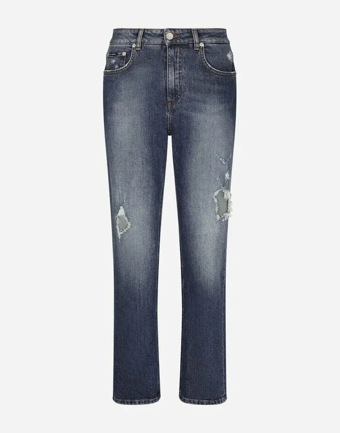 Dolce and Gabbana Denim Women Boyfriend Jeans With Rips Multicolor