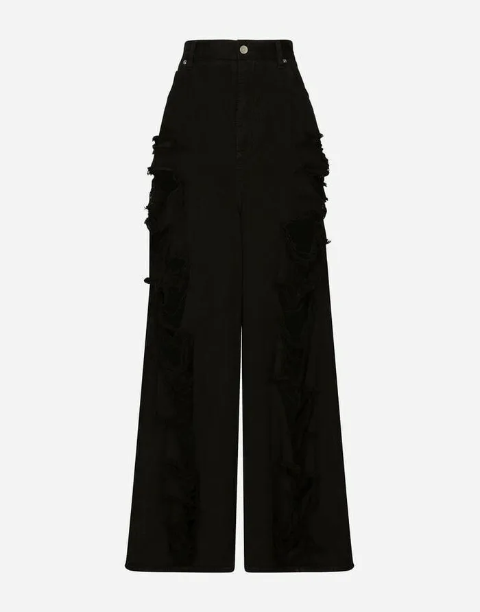 Dolce and Gabbana Denim Women Flared Jeans With Ripped Details Multicolor