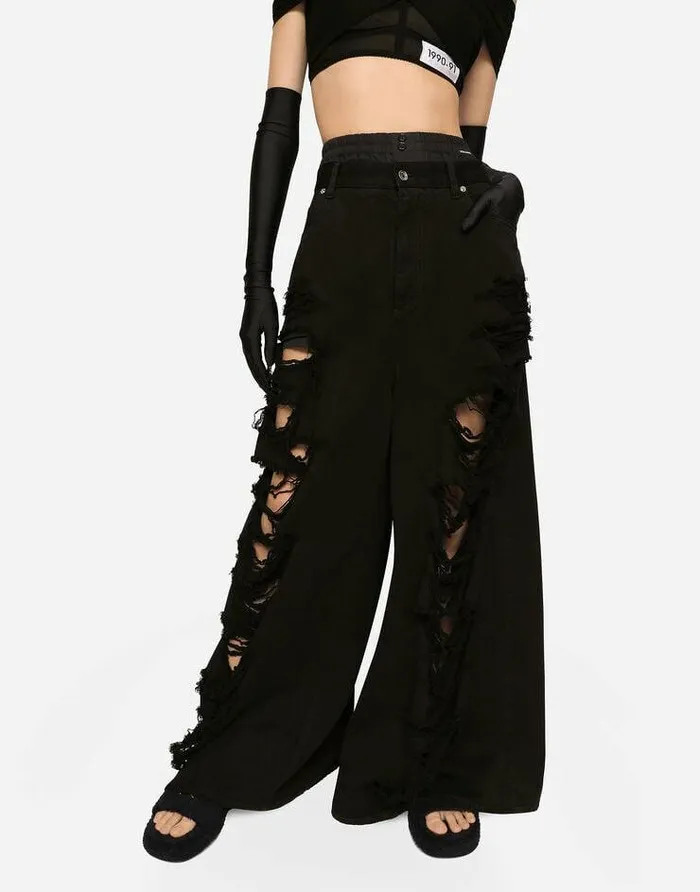 Dolce and Gabbana Denim Women Flared Jeans With Ripped Details Multicolor Dolce and Gabbana Denim Women Flared Jeans With Ripped Details Multicolor