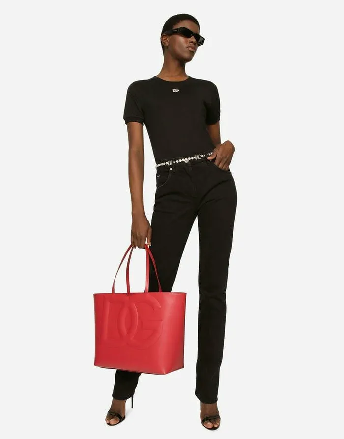 Dolce and Gabbana DG Logo Bag Women Medium DG Logo Shopper Red