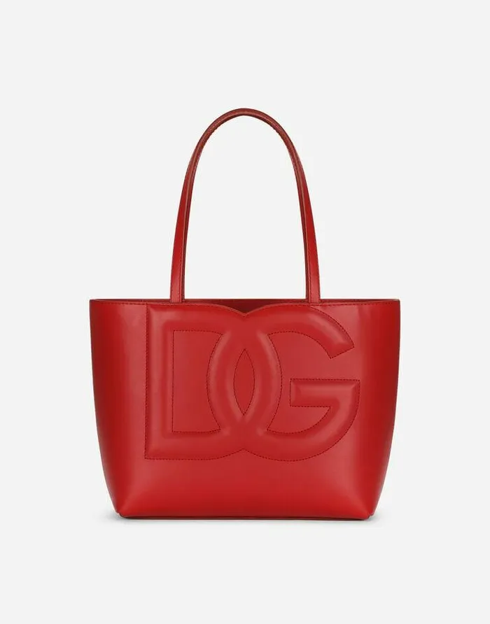 Dolce and Gabbana DG Logo Bag Women Small Calfskin DG Logo Shopper Red