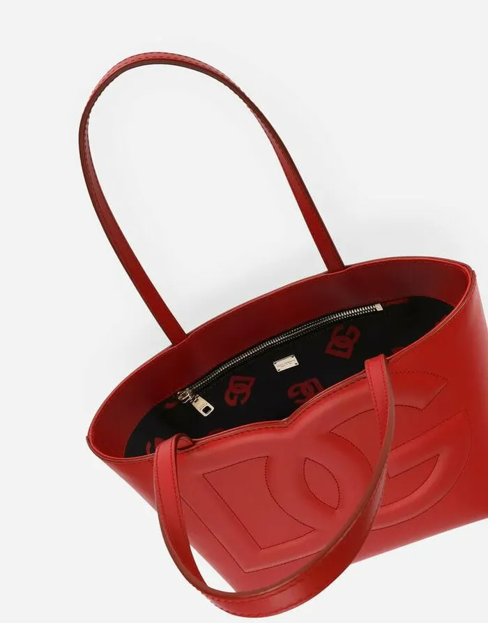 Dolce and Gabbana DG Logo Bag Women Small Calfskin DG Logo Shopper Red