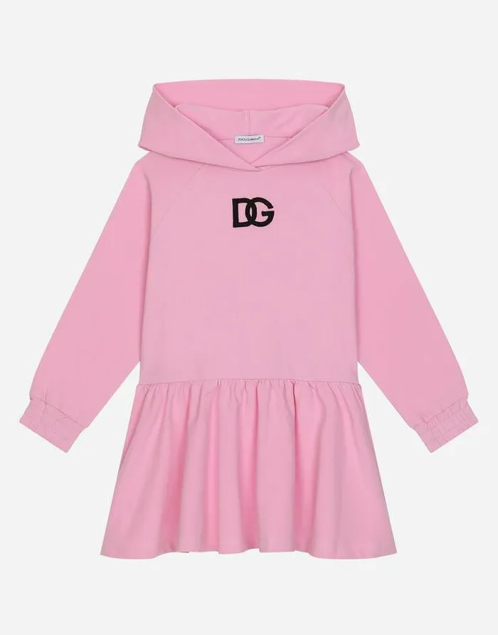 Dolce and Gabbana Dresses Children Jersey Hoodie Dress With DG Patch Pink