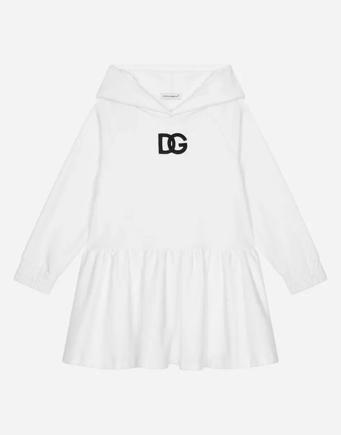 Dolce and Gabbana Dresses Children Jersey Hoodie Dress With DG Patch White