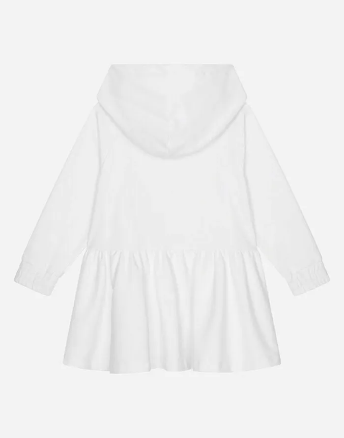 Dolce and Gabbana Dresses Children Jersey Hoodie Dress With DG Patch White Dolce and Gabbana Dresses Children Jersey Hoodie Dress With DG Patch White