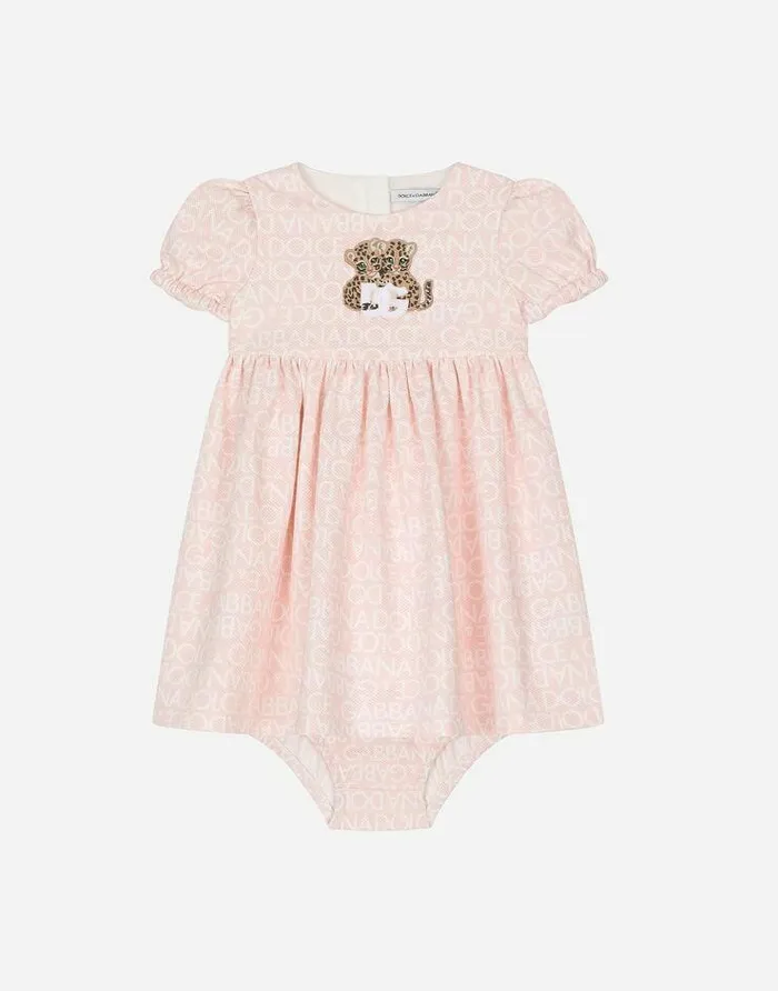 Dolce and Gabbana Dresses Children Poplin Dress With Allover Logo Print Pink