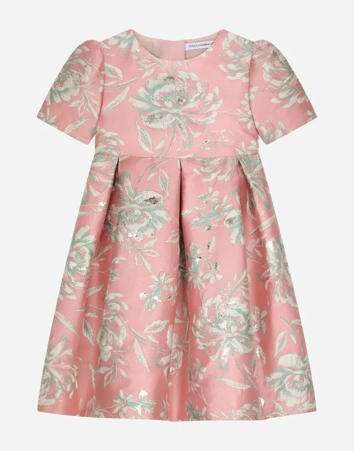 Dolce and Gabbana Dresses Children Shortsleeved Floral Cloque Dress Multicolor Dolce and Gabbana Dresses Children Shortsleeved Floral Cloque Dress Multicolor