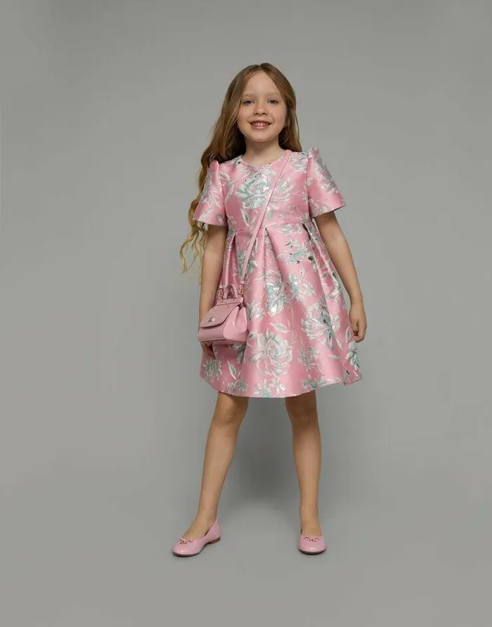 Dolce and Gabbana Dresses Children Shortsleeved Floral Cloque Dress Multicolor Dolce and Gabbana Dresses Children Shortsleeved Floral Cloque Dress Multicolor
