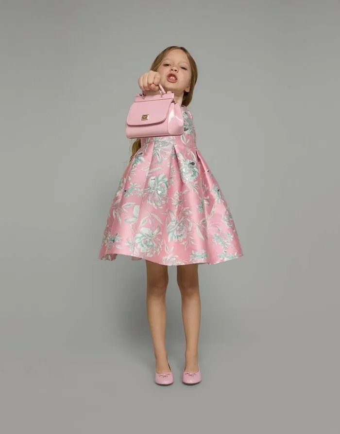 Dolce and Gabbana Dresses Children Shortsleeved Floral Cloque Dress Multicolor Dolce and Gabbana Dresses Children Shortsleeved Floral Cloque Dress Multicolor