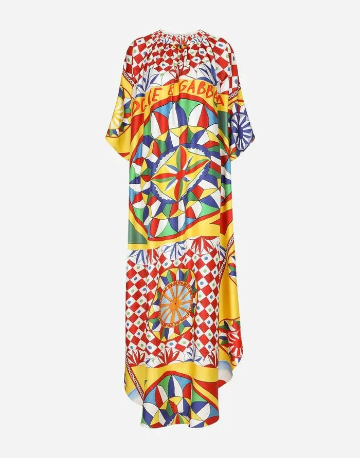 Dolce and Gabbana Dresses Women Carrettoprint Twill Caftan Red