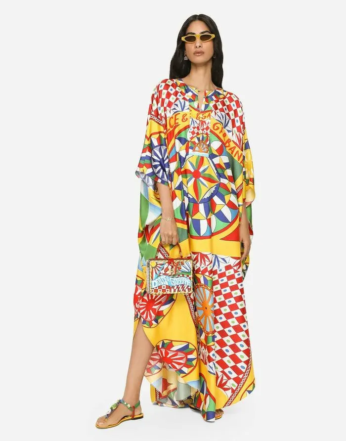 Dolce and Gabbana Dresses Women Carrettoprint Twill Caftan Red Dolce and Gabbana Dresses Women Carrettoprint Twill Caftan Red