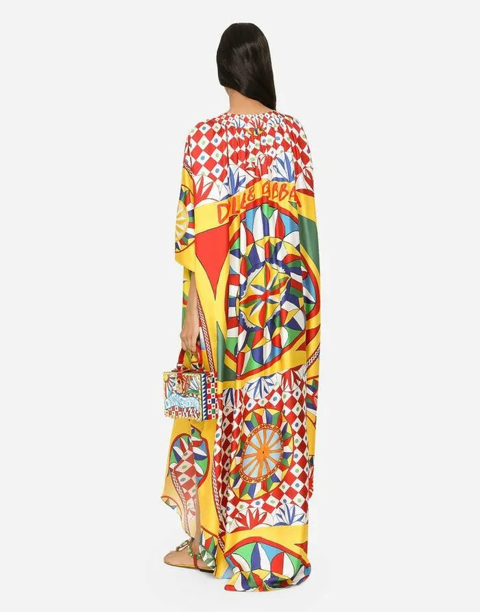 Dolce and Gabbana Dresses Women Carrettoprint Twill Caftan Red Dolce and Gabbana Dresses Women Carrettoprint Twill Caftan Red