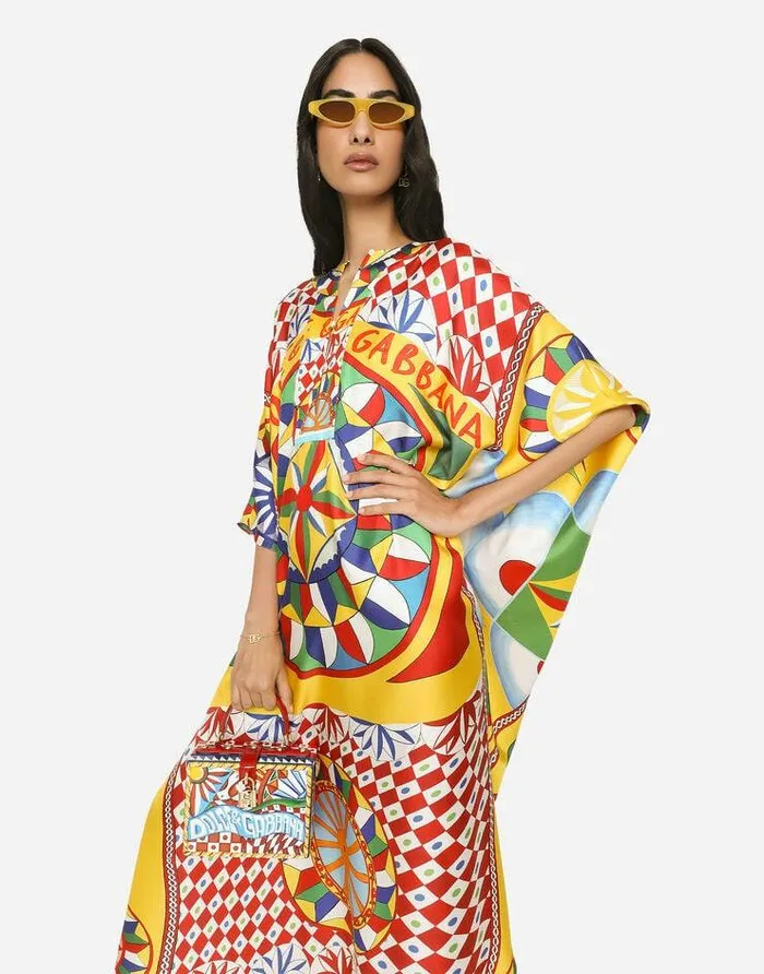 Dolce and Gabbana Dresses Women Carrettoprint Twill Caftan Red Dolce and Gabbana Dresses Women Carrettoprint Twill Caftan Red