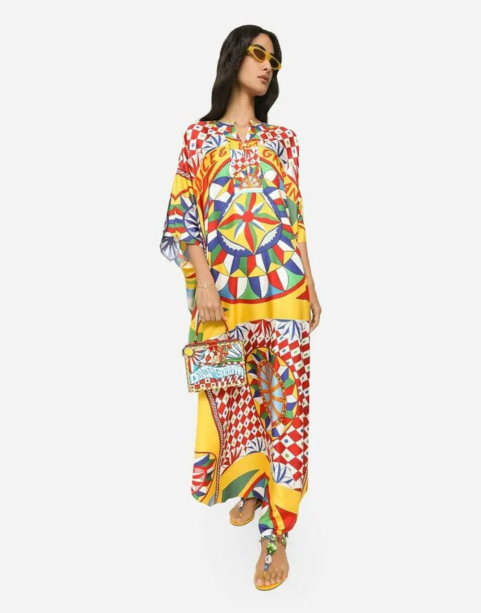 Dolce and Gabbana Dresses Women Carrettoprint Twill Caftan Red Dolce and Gabbana Dresses Women Carrettoprint Twill Caftan Red