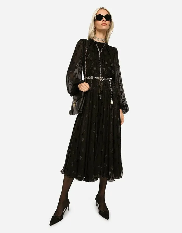 Dolce and Gabbana Dresses Women Devor Satin Dress With Allover DG Logo Black Dolce and Gabbana Dresses Women Devor Satin Dress With Allover DG Logo Black