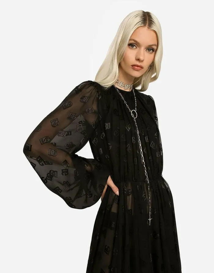 Dolce and Gabbana Dresses Women Devor Satin Dress With Allover DG Logo Black Dolce and Gabbana Dresses Women Devor Satin Dress With Allover DG Logo Black