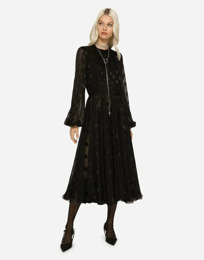 Dolce and Gabbana Dresses Women Devor Satin Dress With Allover DG Logo Black Dolce and Gabbana Dresses Women Devor Satin Dress With Allover DG Logo Black