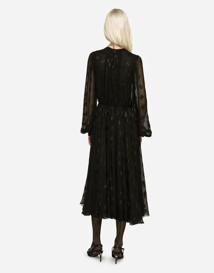 Dolce and Gabbana Dresses Women Devor Satin Dress With Allover DG Logo Black Dolce and Gabbana Dresses Women Devor Satin Dress With Allover DG Logo Black