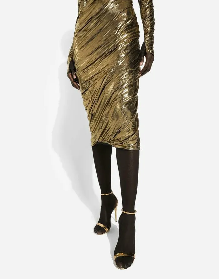 Dolce and Gabbana Dresses Women Foiled Organzine Calflength Dress With Gloves Gold Dolce and Gabbana Dresses Women Foiled Organzine Calflength Dress With Gloves Gold