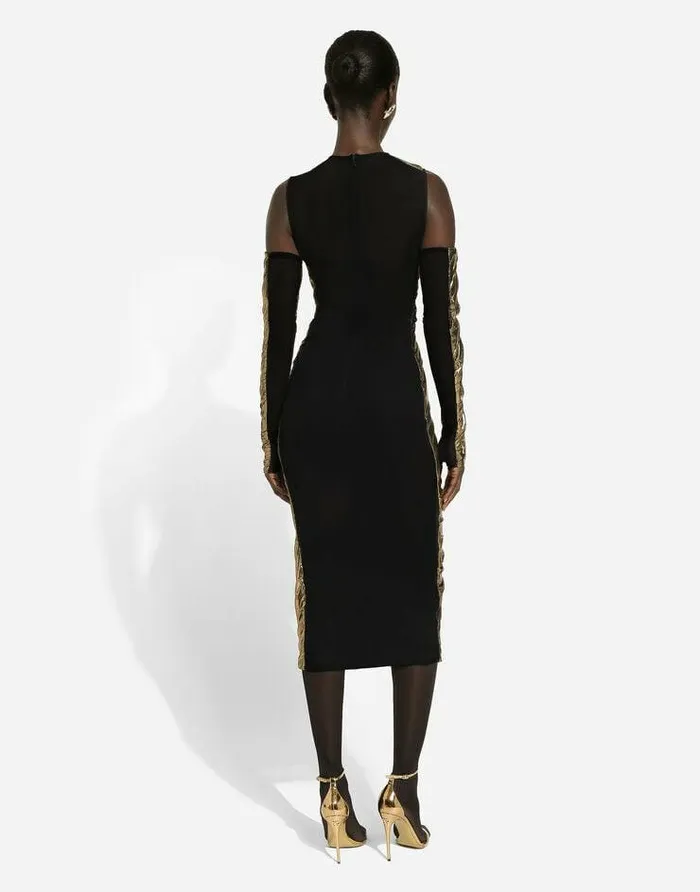 Dolce and Gabbana Dresses Women Foiled Organzine Calflength Dress With Gloves Gold Dolce and Gabbana Dresses Women Foiled Organzine Calflength Dress With Gloves Gold