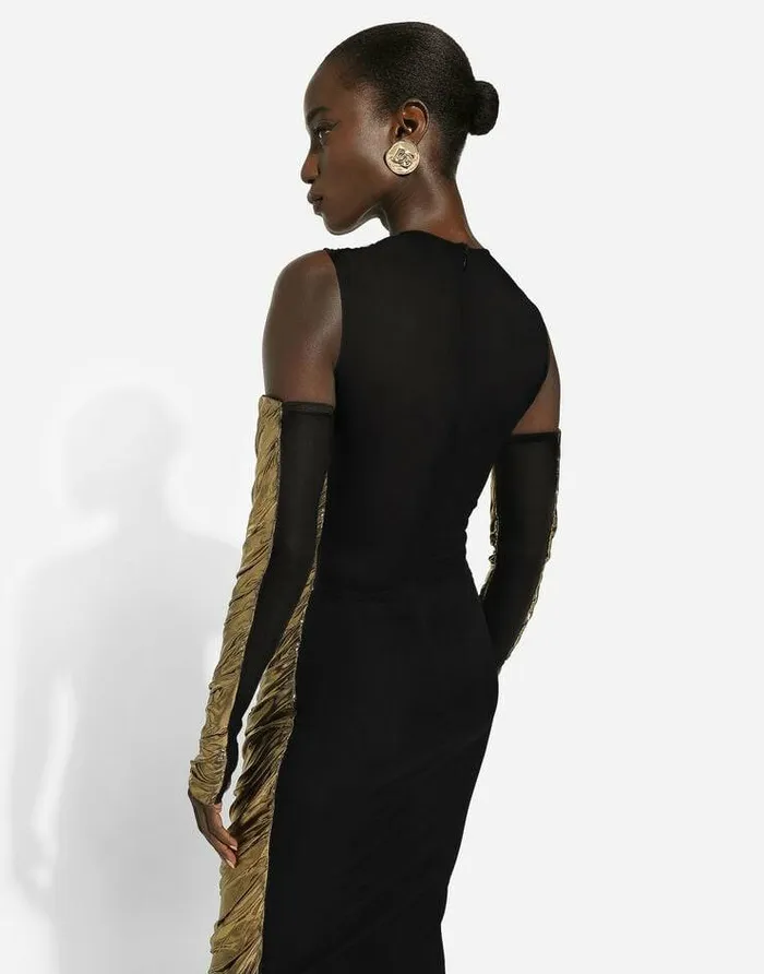 Dolce and Gabbana Dresses Women Foiled Organzine Calflength Dress With Gloves Gold Dolce and Gabbana Dresses Women Foiled Organzine Calflength Dress With Gloves Gold