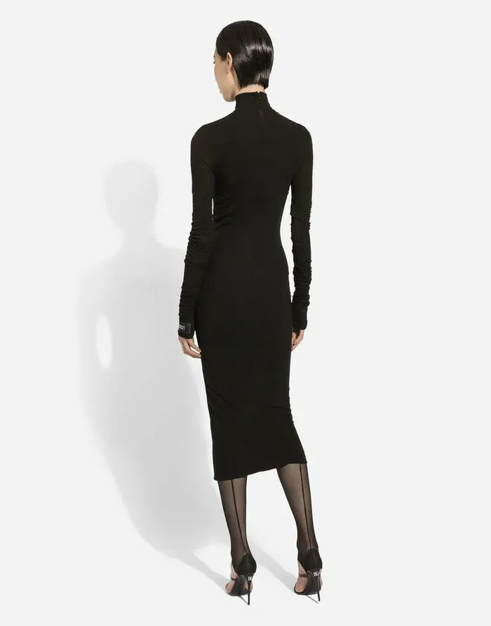 Dolce and Gabbana Dresses Women Jersey Calflength Dress With Chantilly Lace Insert Black Dolce and Gabbana Dresses Women Jersey Calflength Dress With Chantilly Lace Insert Black