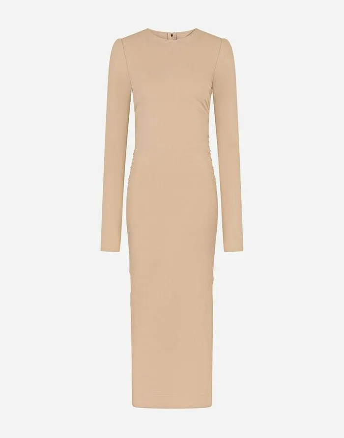 Dolce and Gabbana Dresses Women Jersey Calflength Dress With Draping Beige