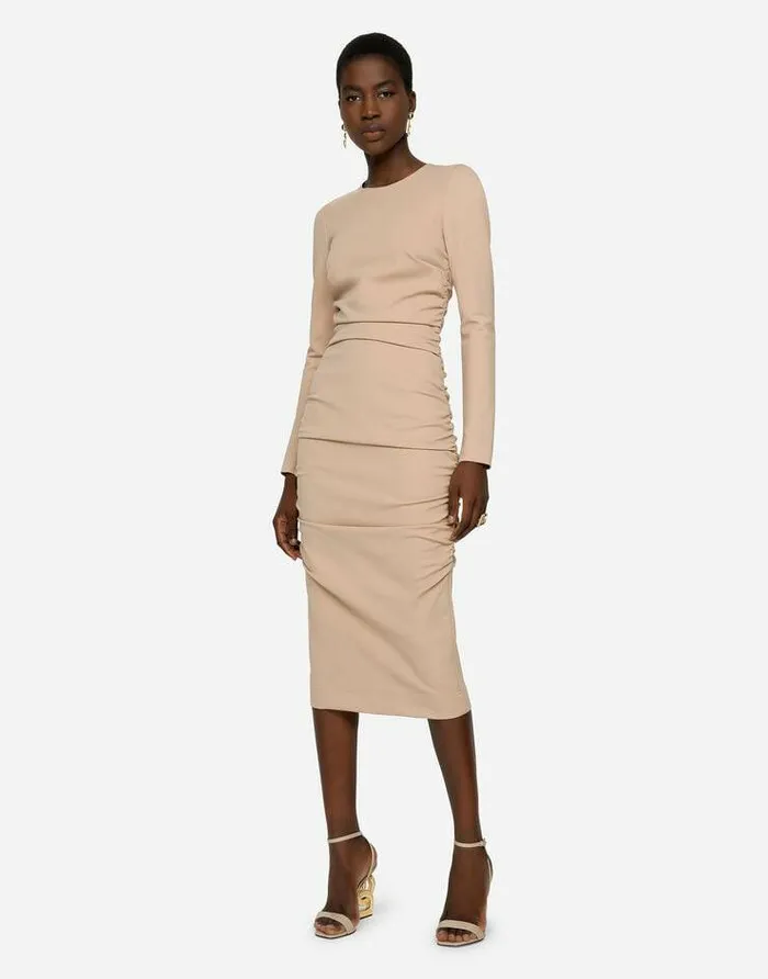 Dolce and Gabbana Dresses Women Jersey Calflength Dress With Draping Beige Dolce and Gabbana Dresses Women Jersey Calflength Dress With Draping Beige