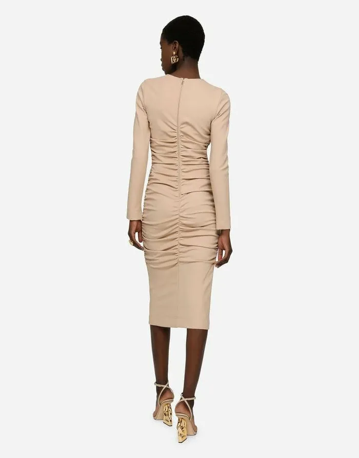 Dolce and Gabbana Dresses Women Jersey Calflength Dress With Draping Beige Dolce and Gabbana Dresses Women Jersey Calflength Dress With Draping Beige