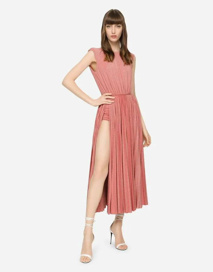 Dolce and Gabbana Dresses Women Lam Jersey Calflength Dress Pink Dolce and Gabbana Dresses Women Lam Jersey Calflength Dress Pink