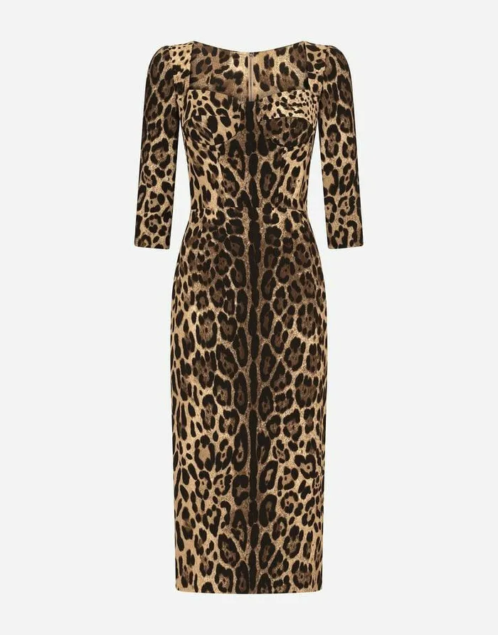 Dolce and Gabbana Dresses Women Leopardprint Calflength Cady Dress Multicolor