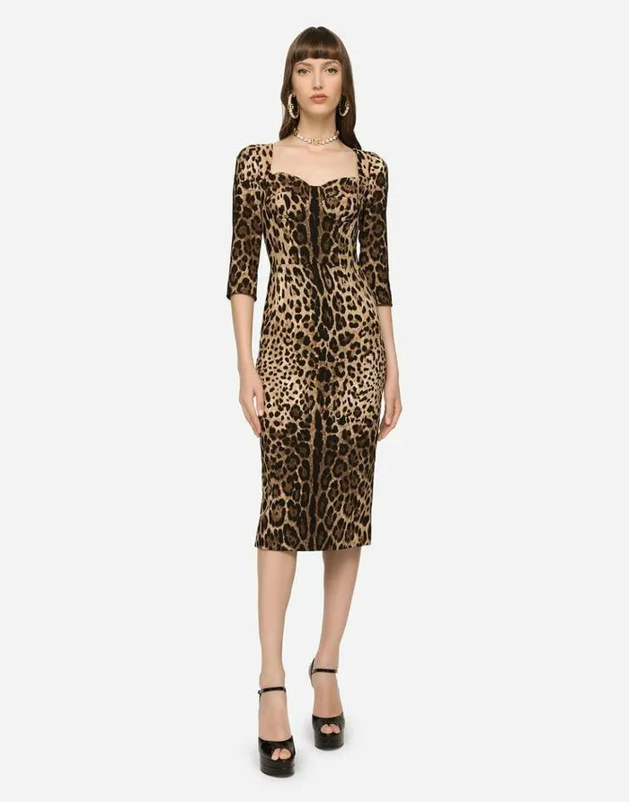 Dolce and Gabbana Dresses Women Leopardprint Calflength Cady Dress Multicolor Dolce and Gabbana Dresses Women Leopardprint Calflength Cady Dress Multicolor