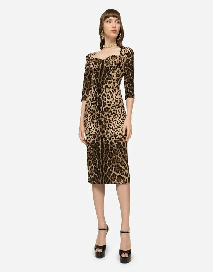 Dolce and Gabbana Dresses Women Leopardprint Calflength Cady Dress Multicolor Dolce and Gabbana Dresses Women Leopardprint Calflength Cady Dress Multicolor