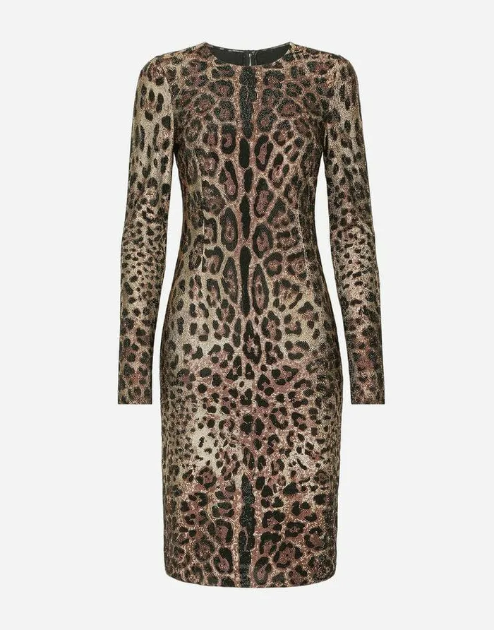 Dolce and Gabbana Dresses Women Leopardprint Jersey Midi Dress With Fusible Rhinestones Multicolor Dolce and Gabbana Dresses Women Leopardprint Jersey Midi Dress With Fusible Rhinestones Multicolor