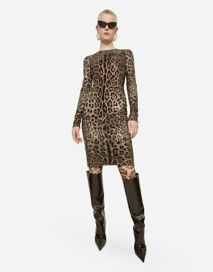 Dolce and Gabbana Dresses Women Leopardprint Jersey Midi Dress With Fusible Rhinestones Multicolor Dolce and Gabbana Dresses Women Leopardprint Jersey Midi Dress With Fusible Rhinestones Multicolor