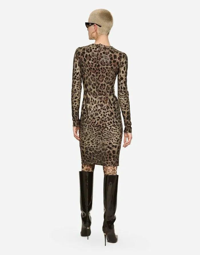 Dolce and Gabbana Dresses Women Leopardprint Jersey Midi Dress With Fusible Rhinestones Multicolor Dolce and Gabbana Dresses Women Leopardprint Jersey Midi Dress With Fusible Rhinestones Multicolor