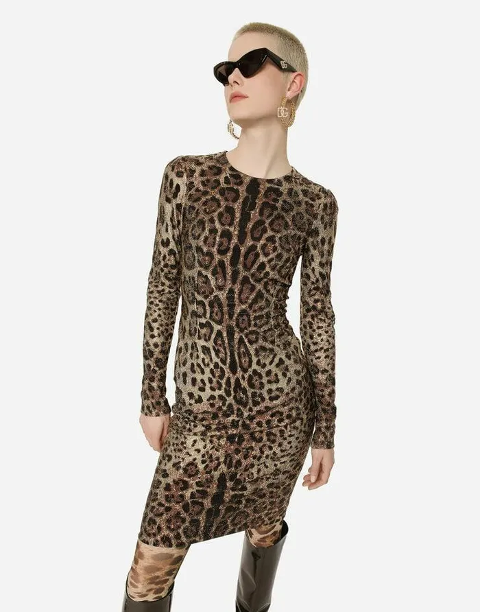 Dolce and Gabbana Dresses Women Leopardprint Jersey Midi Dress With Fusible Rhinestones Multicolor Dolce and Gabbana Dresses Women Leopardprint Jersey Midi Dress With Fusible Rhinestones Multicolor