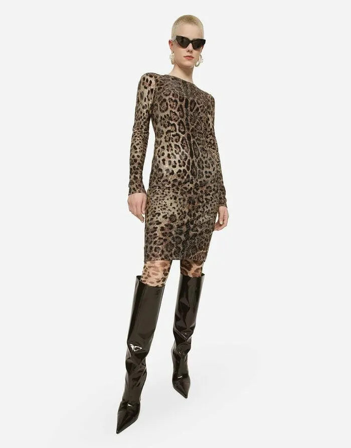 Dolce and Gabbana Dresses Women Leopardprint Jersey Midi Dress With Fusible Rhinestones Multicolor Dolce and Gabbana Dresses Women Leopardprint Jersey Midi Dress With Fusible Rhinestones Multicolor