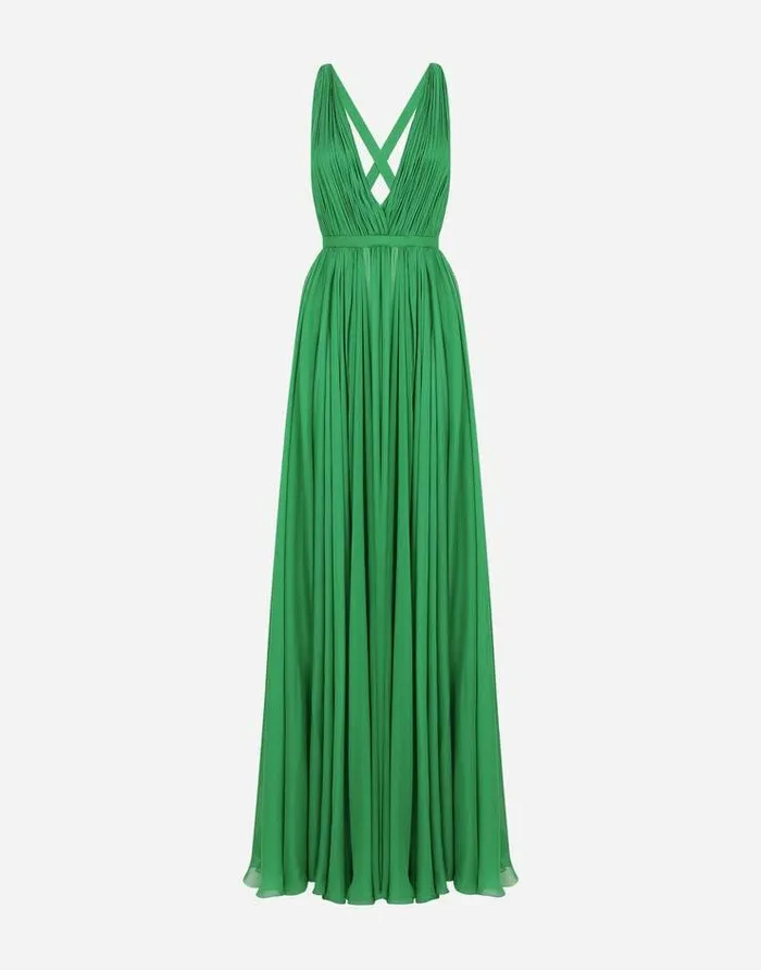 Dolce and Gabbana Dresses Women Long Chiffon Dress Green