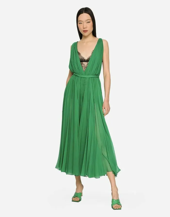 Dolce and Gabbana Dresses Women Long Chiffon Dress Green Dolce and Gabbana Dresses Women Long Chiffon Dress Green