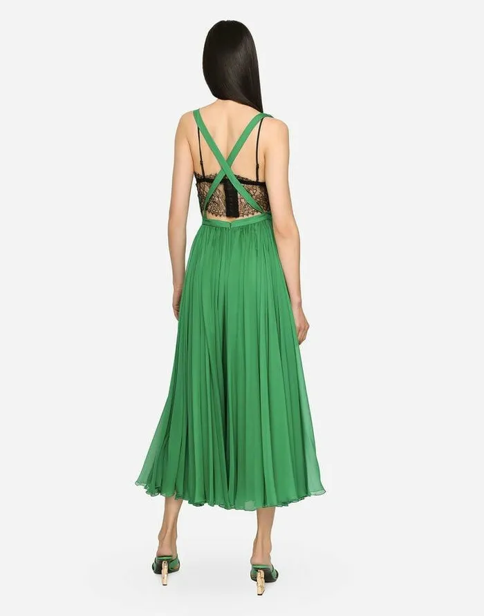 Dolce and Gabbana Dresses Women Long Chiffon Dress Green Dolce and Gabbana Dresses Women Long Chiffon Dress Green