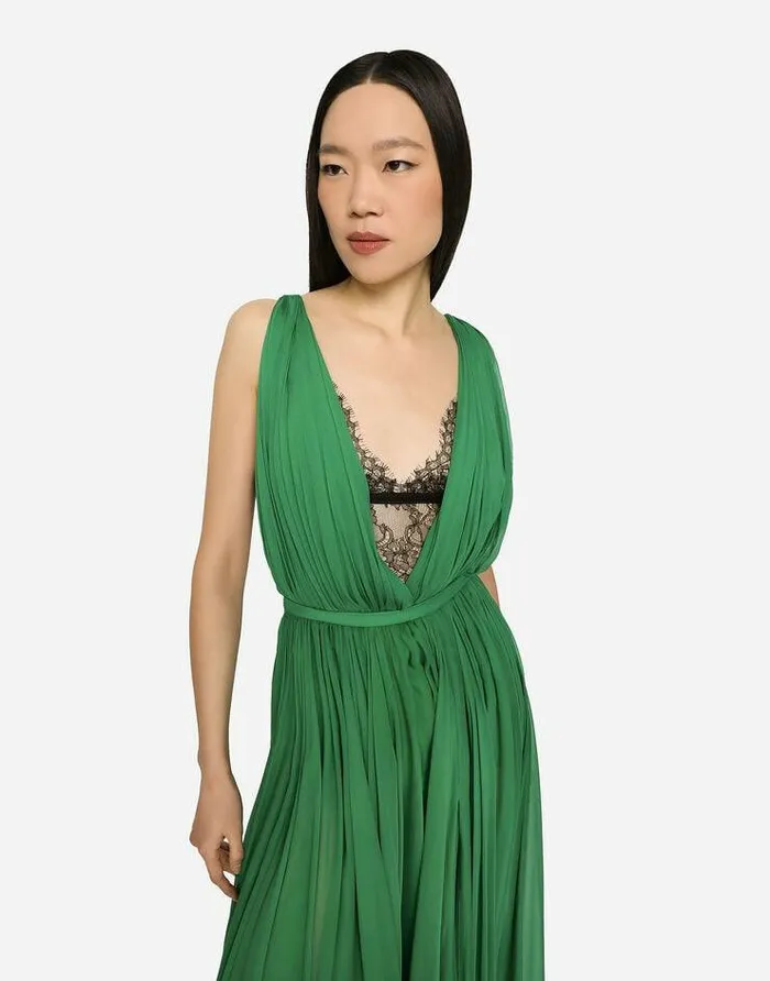 Dolce and Gabbana Dresses Women Long Chiffon Dress Green Dolce and Gabbana Dresses Women Long Chiffon Dress Green