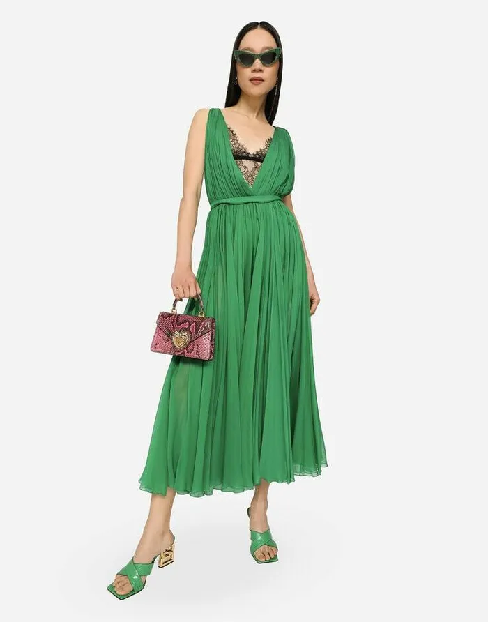 Dolce and Gabbana Dresses Women Long Chiffon Dress Green Dolce and Gabbana Dresses Women Long Chiffon Dress Green