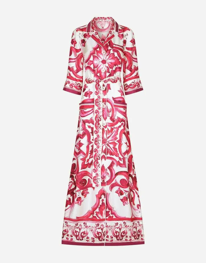 Dolce and Gabbana Dresses Women Long Majolicaprint Twill Shirt Dress Multicolor Dolce and Gabbana Dresses Women Long Majolicaprint Twill Shirt Dress Multicolor
