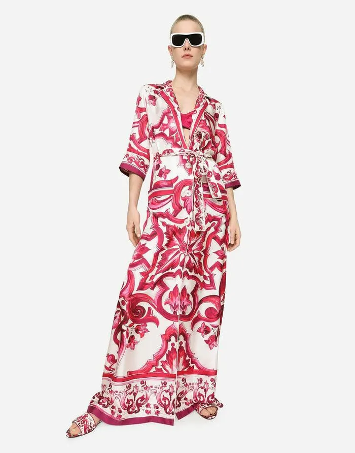 Dolce and Gabbana Dresses Women Long Majolicaprint Twill Shirt Dress Multicolor Dolce and Gabbana Dresses Women Long Majolicaprint Twill Shirt Dress Multicolor