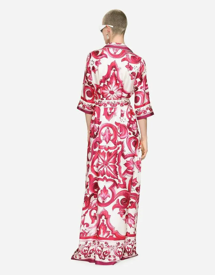 Dolce and Gabbana Dresses Women Long Majolicaprint Twill Shirt Dress Multicolor Dolce and Gabbana Dresses Women Long Majolicaprint Twill Shirt Dress Multicolor