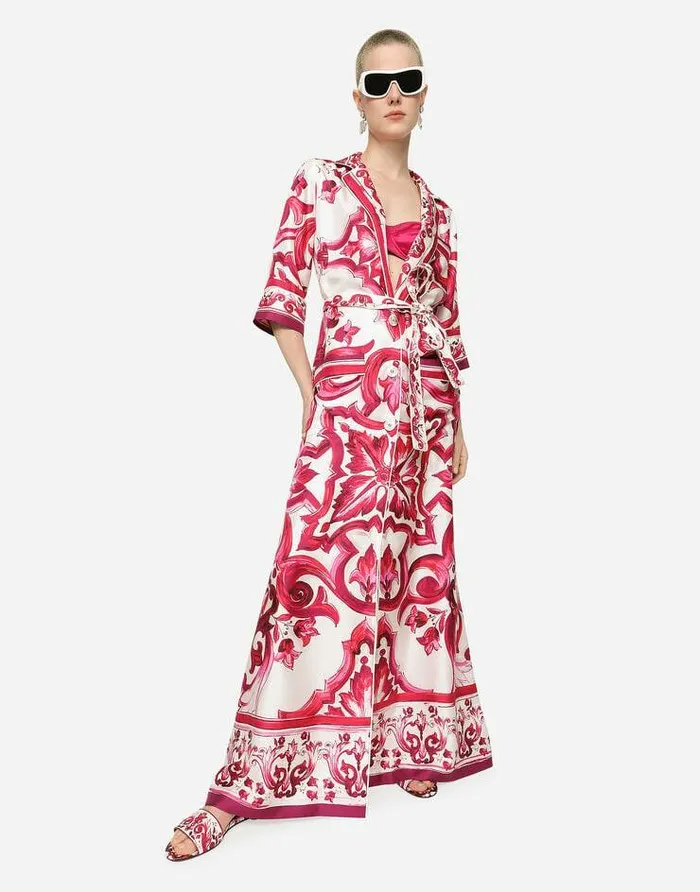 Dolce and Gabbana Dresses Women Long Majolicaprint Twill Shirt Dress Multicolor Dolce and Gabbana Dresses Women Long Majolicaprint Twill Shirt Dress Multicolor