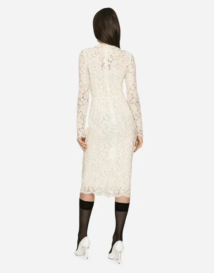 Dolce and Gabbana Dresses Women Longsleeved Branded Stretch Lace Dress White Dolce and Gabbana Dresses Women Longsleeved Branded Stretch Lace Dress White
